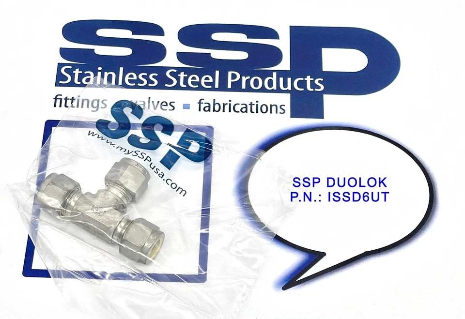 ~NEW~ SSP DUOLOK P.N.:  ISSD6UT 3/8” EQUAL TUBED SS-316 EQUAL TEE UNION! - Image 1 of 1
