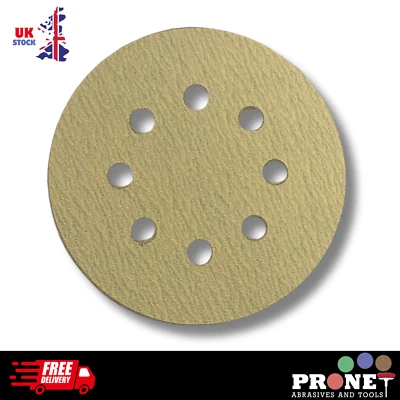 PRONET ABRASIVES 125mm 5" 8 Hole Sanding Discs PRONET GOLD Orbital Sander Discs 60-320 Grit