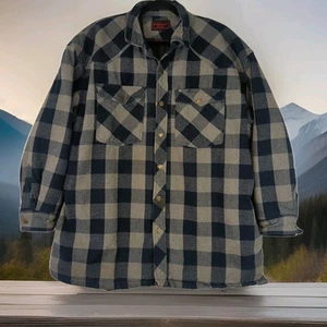 FIVE BROTHER Blue Gray Plaid Flannel Shacket Men's XL Quilt Lined Shirt Snap - Bild 1 von 11