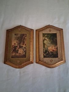 2 Vintage Italy/Italian Art Florentine Wood Wall Hanging Plaques Florence  - Picture 1 of 12