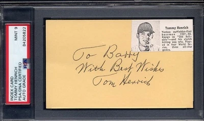 Tommy Henrich PSA/DNA Certified Index Card Auto MINT 9 New York Yankees - Image 1 of 2