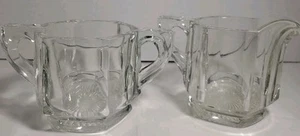 Clear Glass Cream & Sugar Dishes with Handles Vintage Starburst Bottoms 60's 50s - Picture 1 of 10