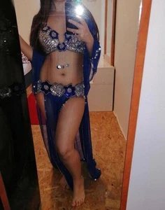 Sexy Bauchtanz Kostüm, royalblau Bauchtanz Outfit, Handarbeit Damenbekleidung - Bild 1 von 9