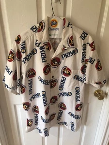 Go Barefoot Vintage Primo Beer Hawaiian Button Down White Shirt size Large - Picture 1 of 5