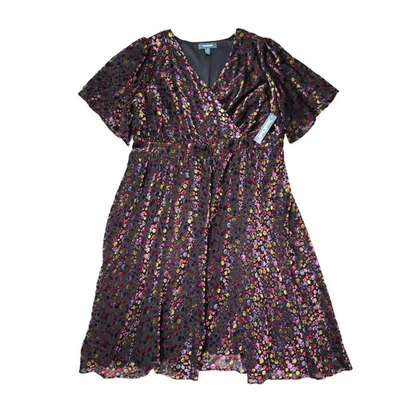 NWT ModCloth Bubbly Feelings Colorful Cocktail Velvet Dot Wrap Dress 2X - Image 1 of 4