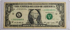 Lucky 3333 1 $ One Dollar Schein Fancy Seriennummer Serie 2009 SN: L23333869S - Bild 1 von 2