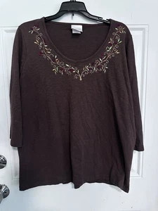 Decorated Originals Women’s Ladies Brown Embroidered Decorated Knit Top Sz XL(L) - Picture 1 of 7
