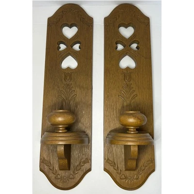 Vintage Burwood Prod Co Candle Holders Wall Decor Heart Cutout MCM Pair - Image 1 of 4
