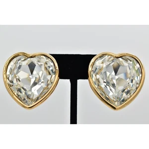 Orecchini Christian Dior Vintage Enormi Cristallo Cuore Clip On Grossi Firmati BinBK - Foto 1 di 16