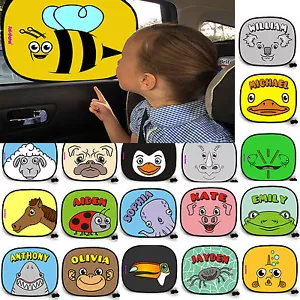 2x Car Side Window Personalised Mesh Sun Shades Visor Sunshade UV Gift Baby Kids - Picture 1 of 80