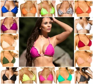 Top de bikini brasileño con volantes con triángulo para mujer Coqueta Beachwear - Imagen 1 de 40