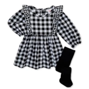 Wonder Nation Baby Girl Dress Black & White Plaid w/Tights sizes 0-3m, 12m #19 - Picture 1 of 2