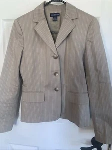 ANN TAYLOR Stripe Linen Blazer Wheat/Beige Sz 6 - Picture 1 of 12