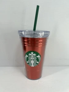 Starbucks 16 Oz Metallic Red Tumbler Green Siren Clear Top Green Straw - Picture 1 of 5