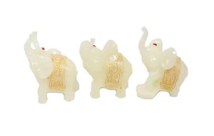 Feng Shui 3 White Jade Elephants Set Trunk Statues Wealth Figurine Home Decor - Picture 1 of 4