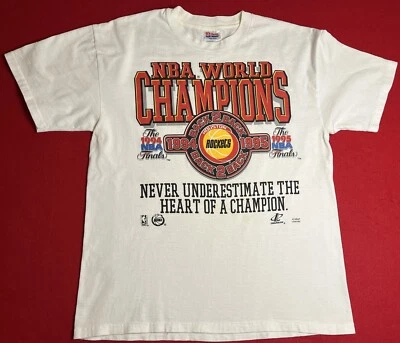 Vtg Houston ROCKETS 94/95 NBA Finals World Champs Heart of a Champion T Shirt L - Image 1 of 4