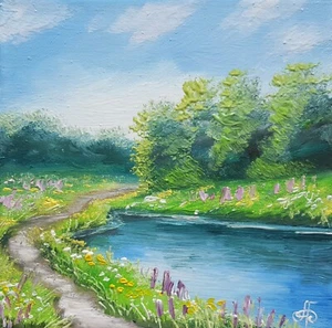Landscape Gift Summer Original Hand Painted Wall Art Decor Signed Ukraine Artist - Picture 1 of 24