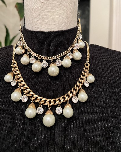 Collana & Bracciale Vintage Givenchy Tono Oro Finti Cristalli Perle Set Glam Firmato