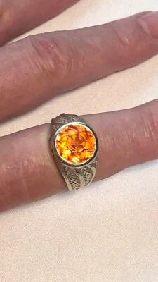 Огромный мандарин гранат питания кольцо португальский круглый огранки 18K белое золото 9,44 карата - Изображение 1 из 4