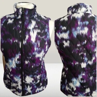 Exertek Petite Puffer Vest Sleeveless  Purple Print S/small Full Zip Light - Image 1 of 4