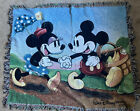 Vintage Disney World Mickey & Minnie Mouse Blanket Tapestry Woven Throw Fringe