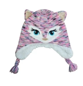 Pink Cat Face Glitter Cap Warm Winter Heidi Cat Hat Girls Size 4-6 - Picture 1 of 5