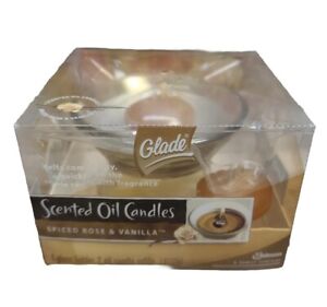 Glade Scented Oil Candles Spiced Rose & Vanilla 1 Glass Holder & 2 Oil Candles