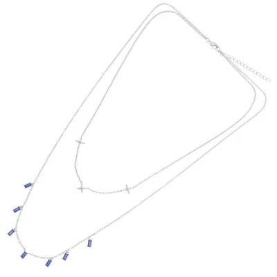 COLLANA OTTAVIANI Donna DOPPIO FILO Ottone Placcato Argento Zirconi Blu 501108C - Immagine 1 di 4