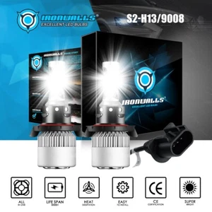 IRONWALLS H13 9008 LED Headlight Super Bright Bulbs Kit White Hi-Lo Beam 6000K - Bild 1 von 12