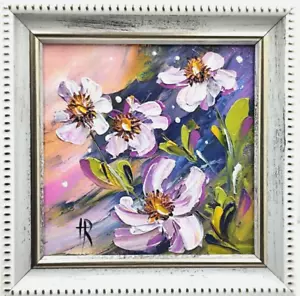 Blooming Flowers Pink Wildflower Painting Original Floral Oil Impasto Art Signed - Picture 1 of 9