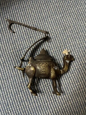 Middle Eastern Brass Camel Hanging  Oil Lamp - Image 1 of 4