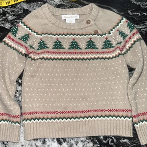 Tommy Bahama Fair Isle Sweater Christmas Trees Beige Toddler Girls Sz 4T Holiday - Picture 1 of 7