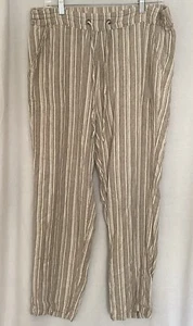 For Cynthia Pants Womens 1X Striped Beige Linen Blend Drawstring Lagenlook - Picture 1 of 9