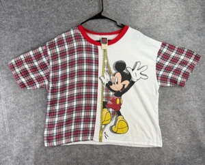Mickey Mouse Shirt Women's Large White/Red Disney Ringer Tee Plaid MM - Picture 1 of 10