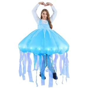 Jellyfish Inflatable Costume for Adults Light-Up Blue Funny Blow Up Ocean Ani... - Picture 1 of 6