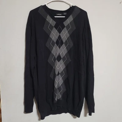 Suéter Para Hombre Talla XL Negro Gris Argyle Cuello en V Algodón Liz Claiborne Preppy Oficina Foto 1 de 3
