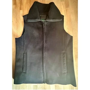 Ralph Lauren Vest Black Faux Suede Sherpa Fleece Lined Zip Womens Size Small - Picture 1 of 12