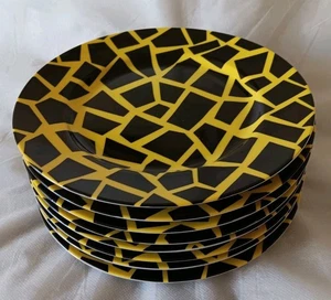 Fitz & Floyd TERRAZZO Black/Yellow Salad/Dessert Plates - Set/4 - Giraffe Print  - Picture 1 of 8