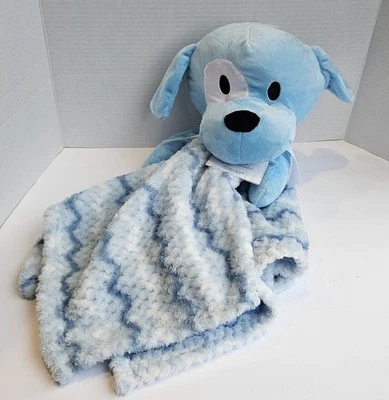 Heavenly Sent  Oversized Blue Puppy Dog Baby Security Blanket Plush Lovey 30x30 - Image 1 of 4