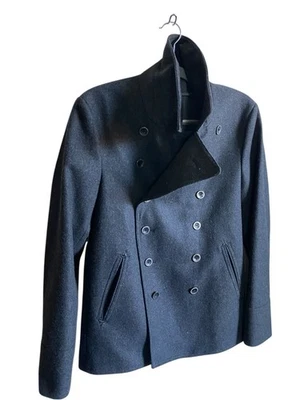 Sisley Men’s Wool Pea Coat/Jacket Dark Grey Double Breasted Size EU 48/Chest 42 - Image 1 of 4