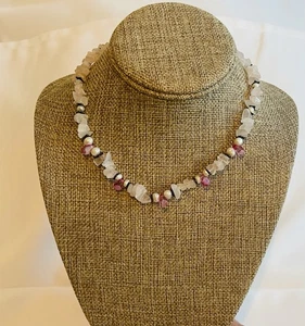 Collana Vintage Quarzo Rosa Chip Bead, Perla Acqua Dolce e Perline Oro 18 Pollici - Foto 1 di 4