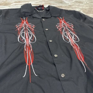 Vintage Dragonfly Roadhouse Flames Button Shirt Men’s Size XL Black Red Spider - Picture 1 of 5