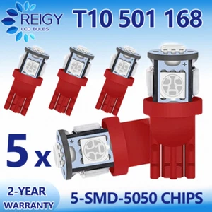 5Pcs Red T10 Wedge 5-SMD 5050 LED Light bulbs W5W 2825 158 192 168 194 Dash - Foto 1 di 11