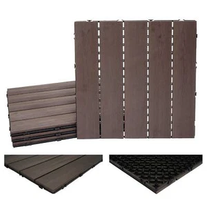 B-Ware WPC Bodenfliese MCW-E20, Holzoptik, 4x je 50x50cm = 1qm, dunkel-braun - Bild 1 von 5