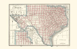 Mapa histórico del estado - Texas - Rathbun 1893 - 23 x 35,79 - Arte de pared vintage - Imagen 1 de 20