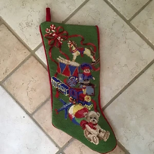 Needlepoint Christmas Stocking Velour Backing Toys - Picture 1 of 6