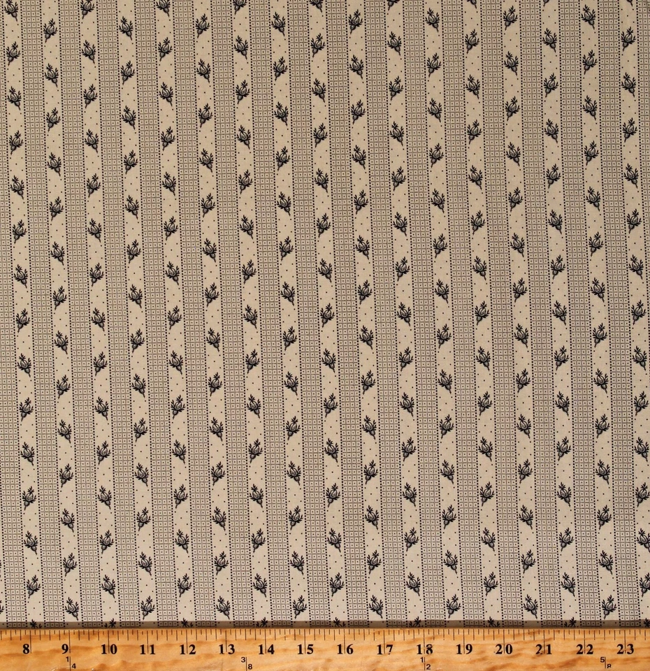 Algodón Le Chateau Floral Flores Rayas Crema Tela Estampado por Yarda D182.29 Foto 1 de 1