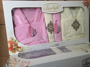 Luxury Home Collection Cotton Boxed Jacquard Patterned Bathrobe Set, Towels - Picture 1 of 1