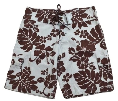 Roxy SANPAOLO Light Blue Brown Hawaiian Floral Print Size 0 (D) Junior's Shorts - Image 1 of 3
