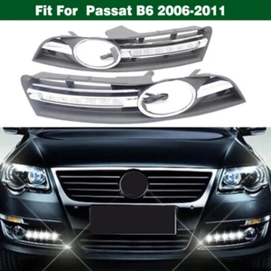 Pair LED DRL Daytime Running Lights Fog Lamps Covers For VW Passat B6 2006-2011 - Picture 1 of 11